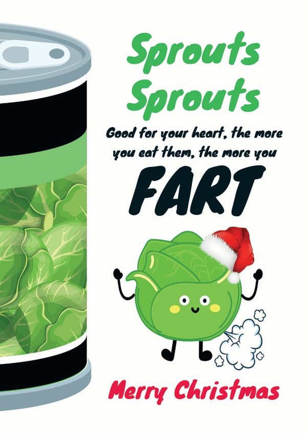 Funny sprouts make you fart Christmas card created by WigglyCards