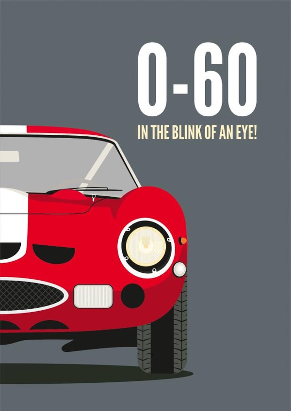 60th Birthday Card Classic Ferrari GTO created by Diva Doodle Designs