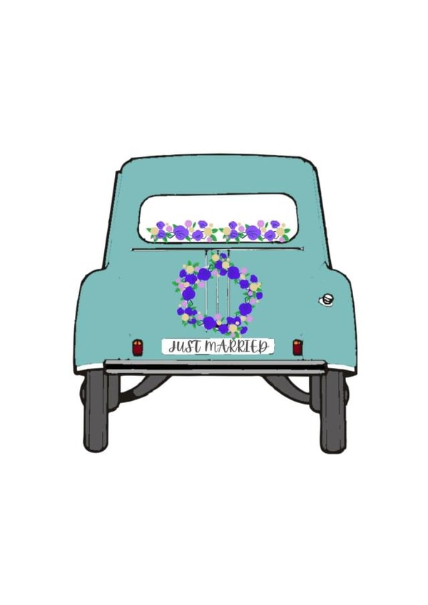 Just married! - Simple illustrated wedding car created by Laura Thompson