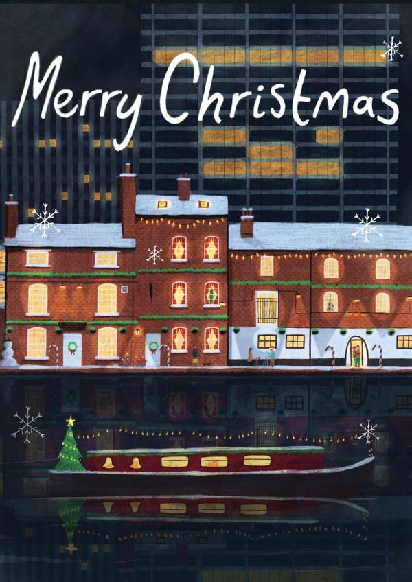 Birmingham - Traditional - Sparkle - Canal Boat - Merry Christmas Card - Houses - Festive created by Andy-Bird