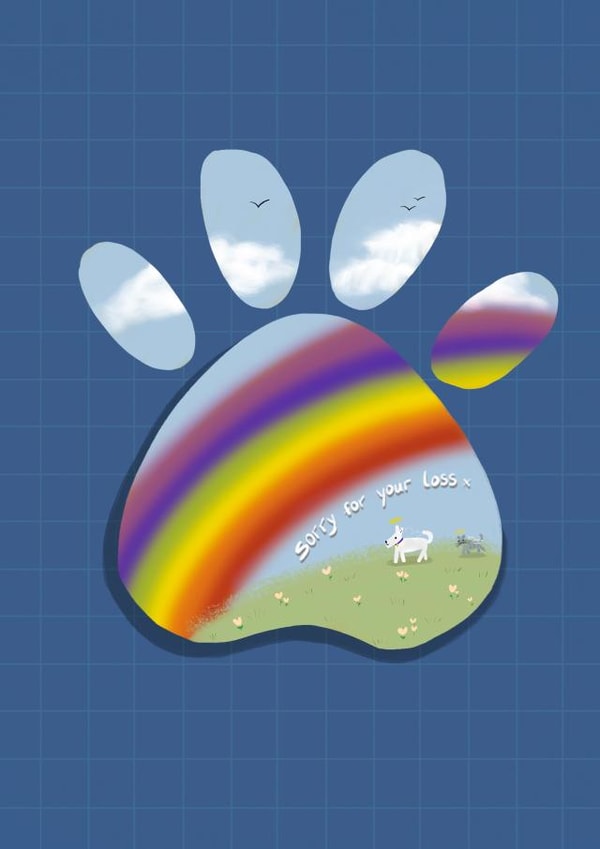 Pet rainbow sympathy card created by Sinead Peyton