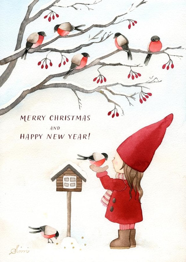 Sweet Little Girl Elf in Snow Christmas Card created by Sini Ezer