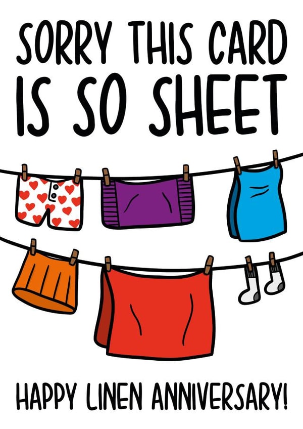 Funny Linen Pun 4 Year Anniversary Card - Marriage - 4 Years - Sorry This Card Is So Sheet Happy Linen Anniversary created by TeePee Creations