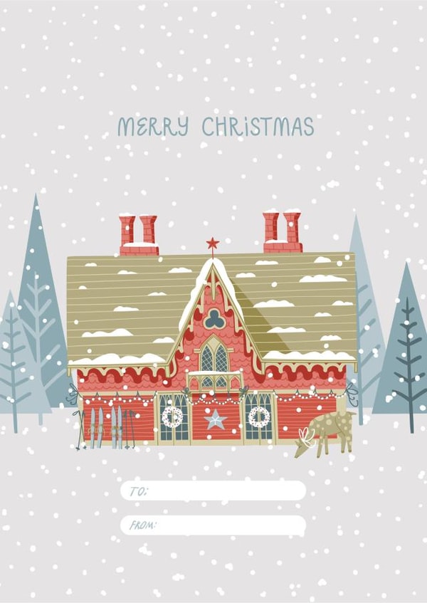 Christmas card with red house created by Alyona Shirokova