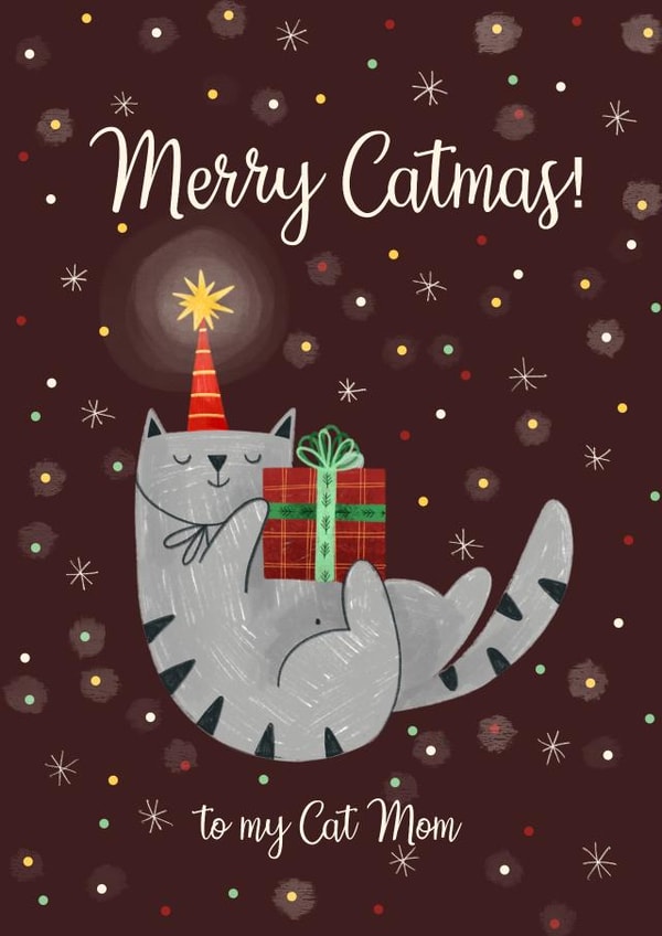 Cat mom Christmas card created by Bogdana Lazarieva