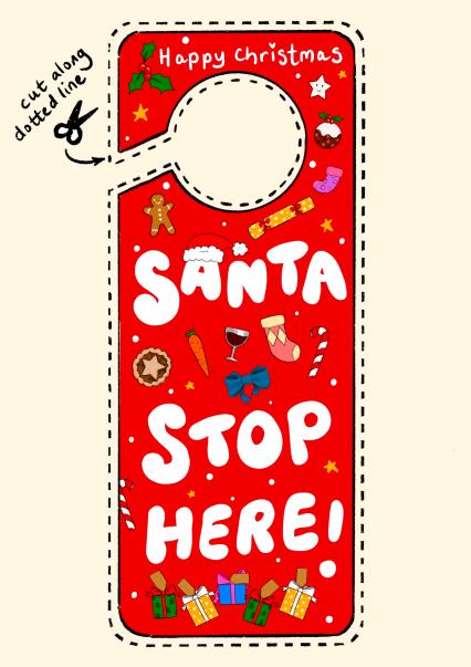 Santa stop here! door hanger card | thortful