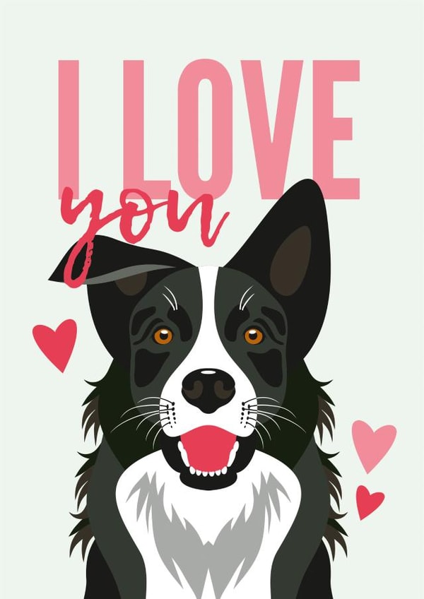 Border Collie Dog Valentine's Day Card created by Diva Doodle Designs
