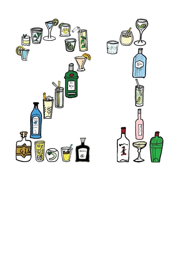 21st birthday card in Gin bottles created by A Ray of Sunshine Cards