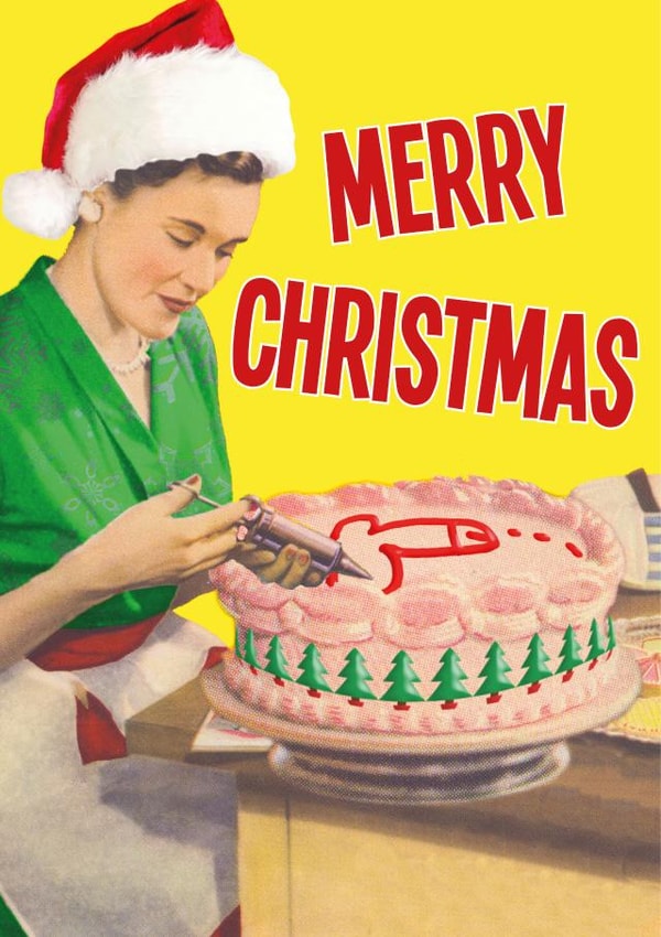 Rude - Festive - Cheeky - Penis - Vintage - Cake - Retro - Merry Christmas Card created by kissmekwik