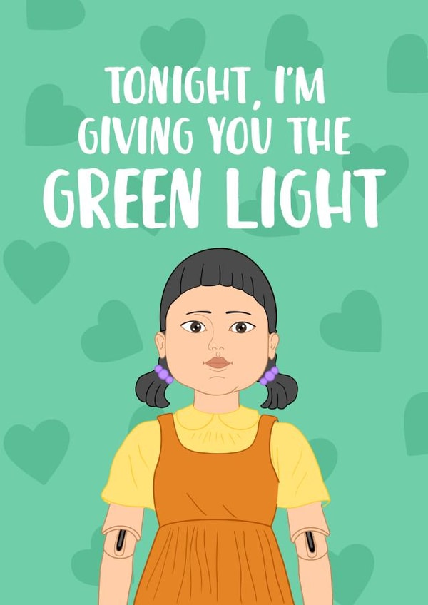 Funny Squid Game Valentine's Day Card - Green Light created by The Cake Thief