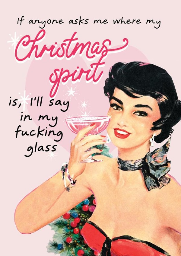 Retro - Rude - Friend - Funny - Drink - Christmas Spirit - Fucking - Glamour - Vintage - Christmas Card created by Vanilla Frosting Studio