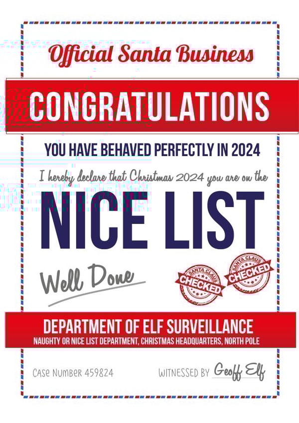 Santa Nice List Certificate 2024 created by Yeti Design