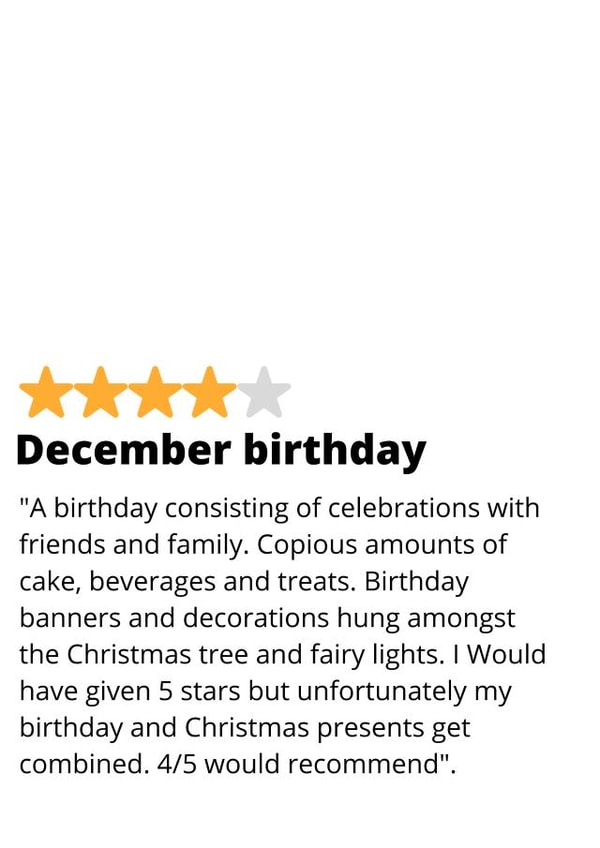 December star rating birthday card  created by original fox designs