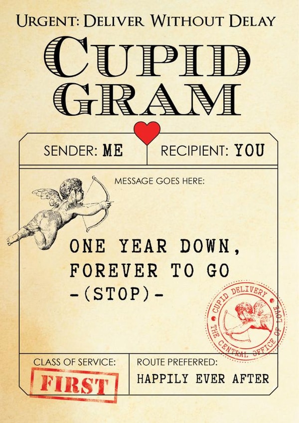 First Wedding Anniversary Telegram card created by Eskimo Kiss Designs