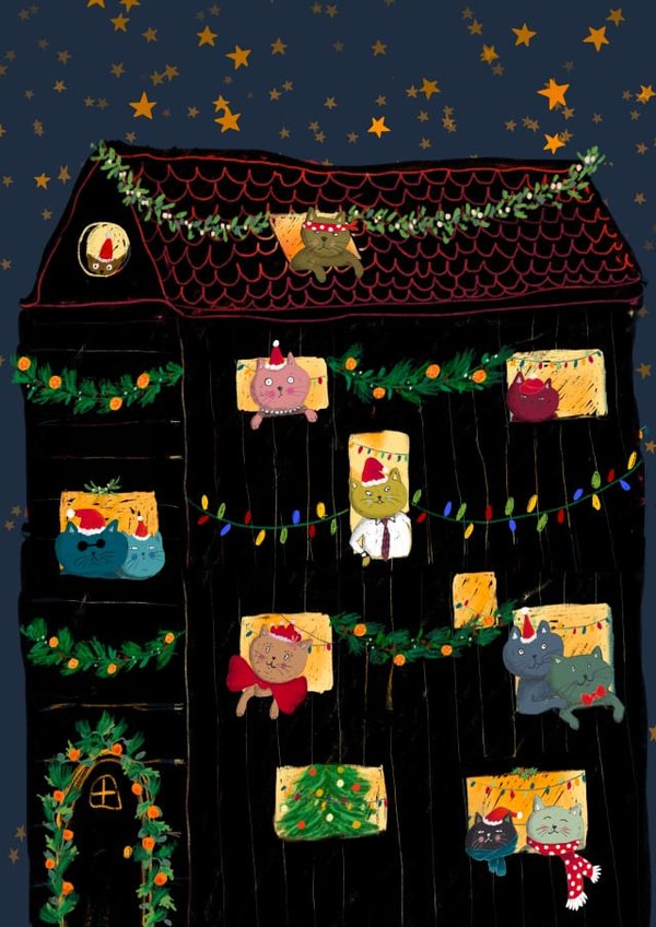 Cats having a Christmas party created by Pascale Dilger