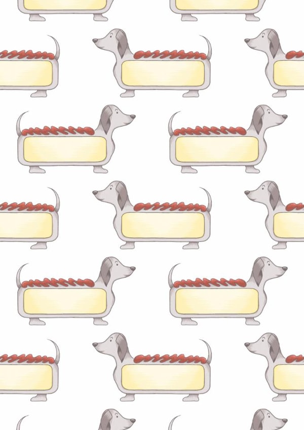 Cute Dachshund card - sausage dog pattern print - send a smile - just to say created by Bonny Shatwell