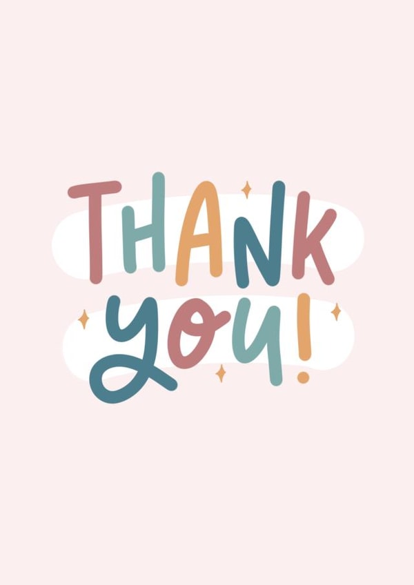 Colourful thank you card created by The Lettering Tree