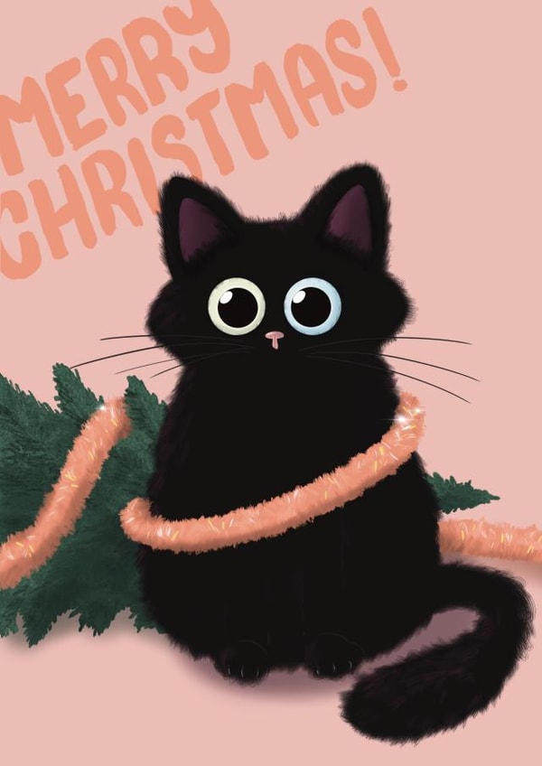 Merry Christmas cute black cat card created by Laura Beutner
