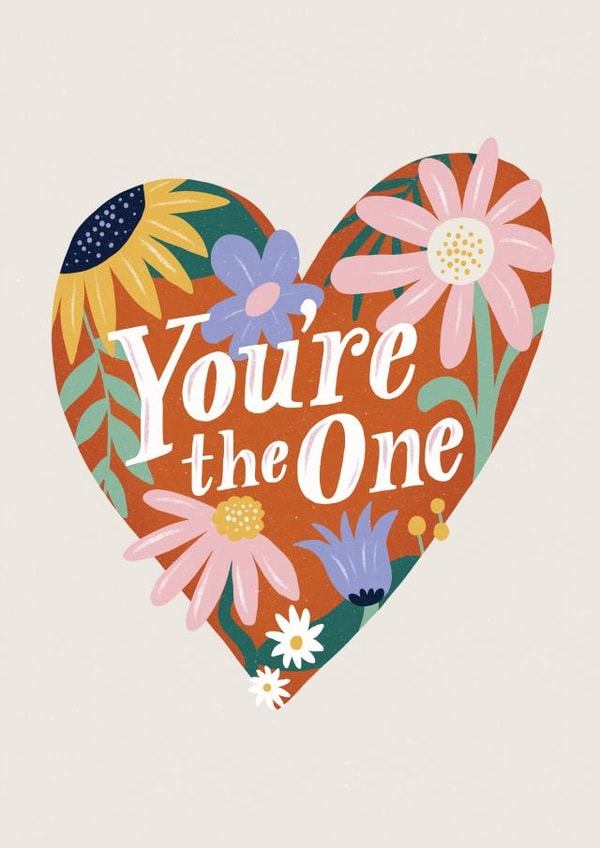 You're The One Heart Flowers Valentine's Love Card created by Sophie Potter