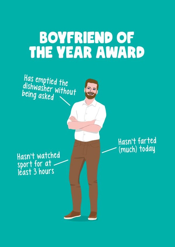 Boyfriend Of The Year Award Valentine's Card 1000 created by Sassy Sarah