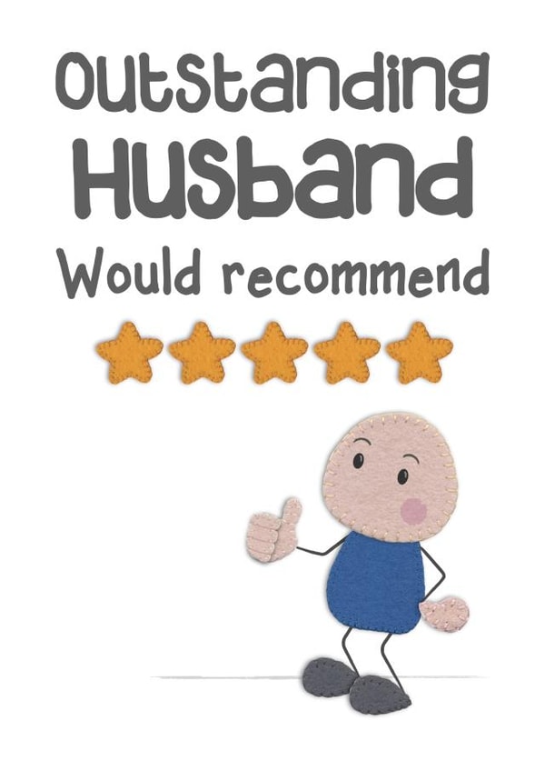 Cute Felt 5 Star Review Anniversary Card / Valentines Day Card - Husband - Outstanding Husband Would Recommend created by Presents Felt