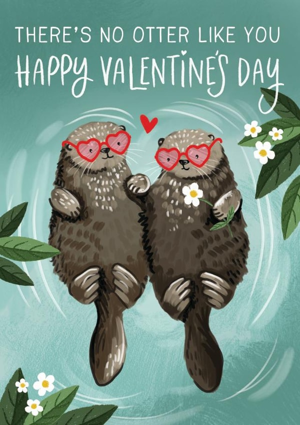 Cute otters holding hands valentine's day card created by Making Meadows Ltd