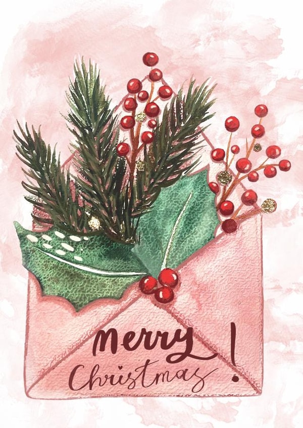 Watercolour Christmas envelope created by Anna Bubnova