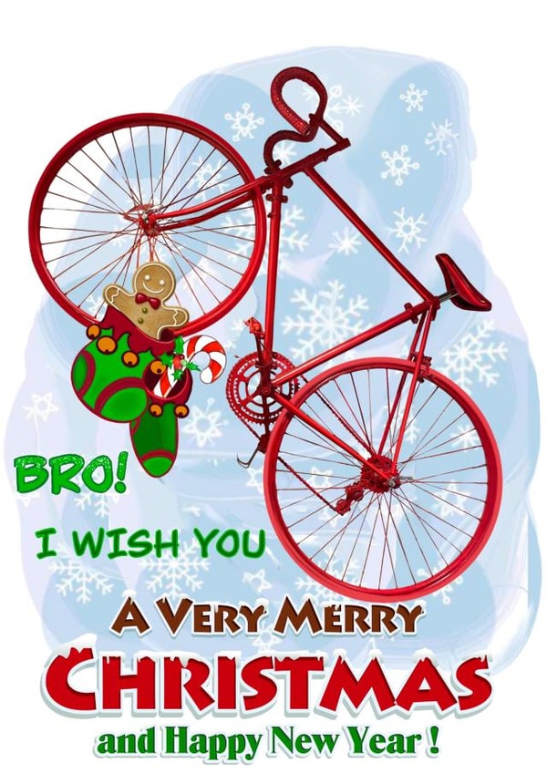 For brother who is bikes fun and lover special Christmas New Year card created by Chepurna