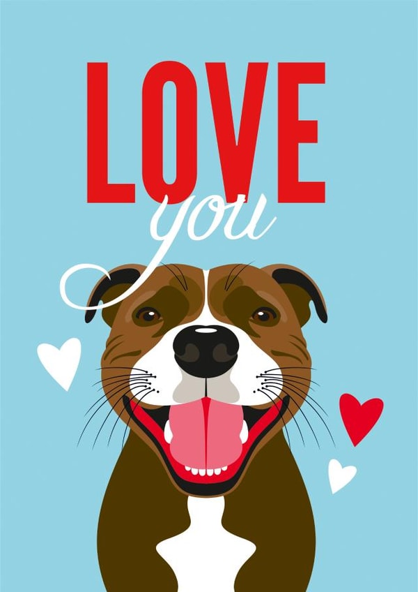 Staffordshire Bull Terrier Valentines Day Card  created by Diva Doodle Designs