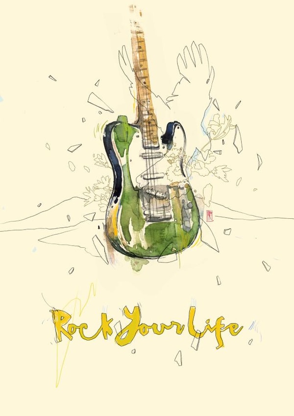 Rock music birthday card with telecaster electric guitar created by Podessto