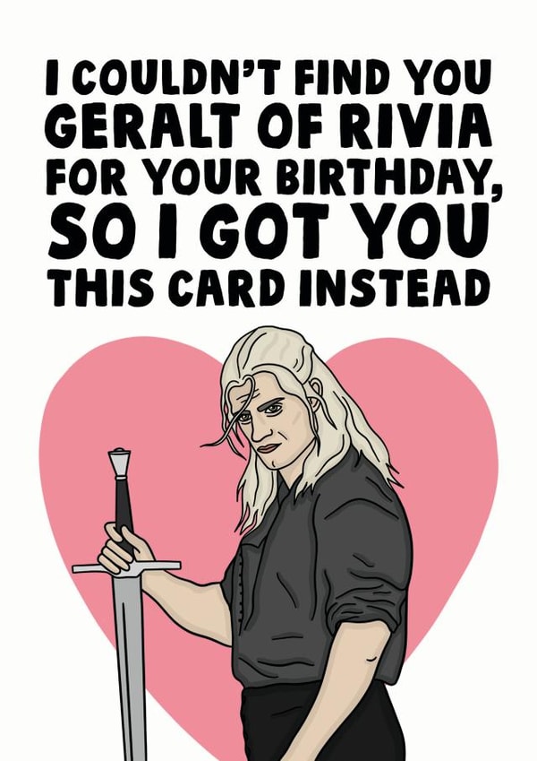 Funny Geralt of rivia the witcher birthday card created by Studio Doodles