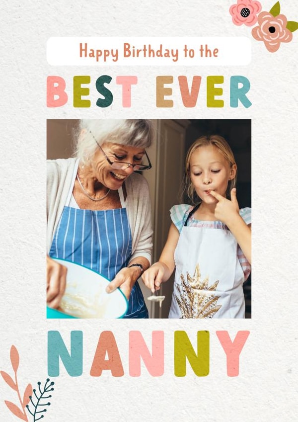 nanny typography Birthday Personalised Photo Card 11850 created by Evie Garnett Designs