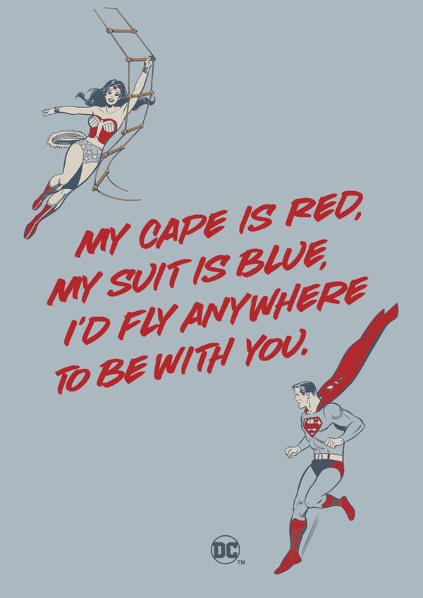 Vintage Valentine's Day Card - Superman and Wonder Woman - DC Comics created by Cardology