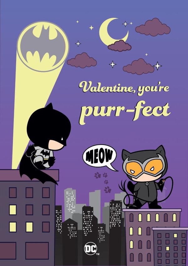 Funny Valentine's Day Card - Batman and Catwoman - You're Purr-fect! created by Cardology