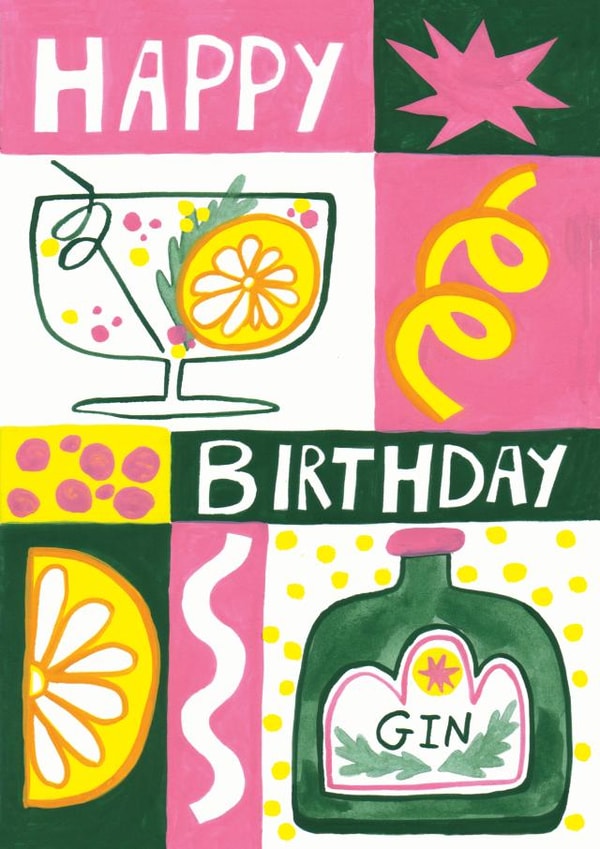 Arty Birthday Card - Birthday Gin Fizz - Lemon created by Bxccab