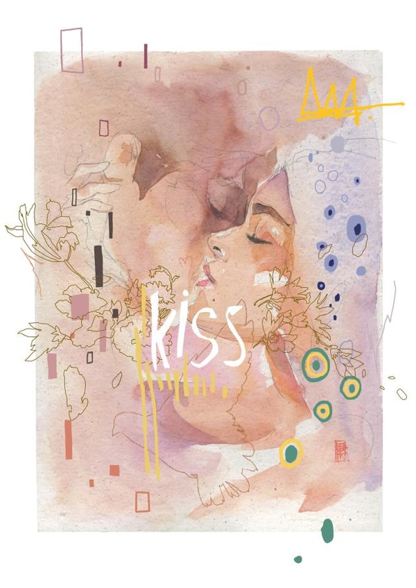 Romantic card with kissing couple created by Podessto