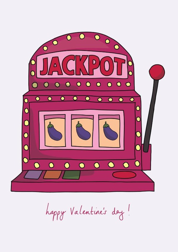 You Hit the Jackpot! - Valentine's Day Card - Eggplant Aubergine Emoji created by Eat the Moon