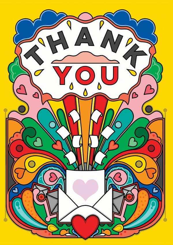 Pretty Thank You Card - Letter - Hearts - Thank You created by Rebecca Strickson Ltd