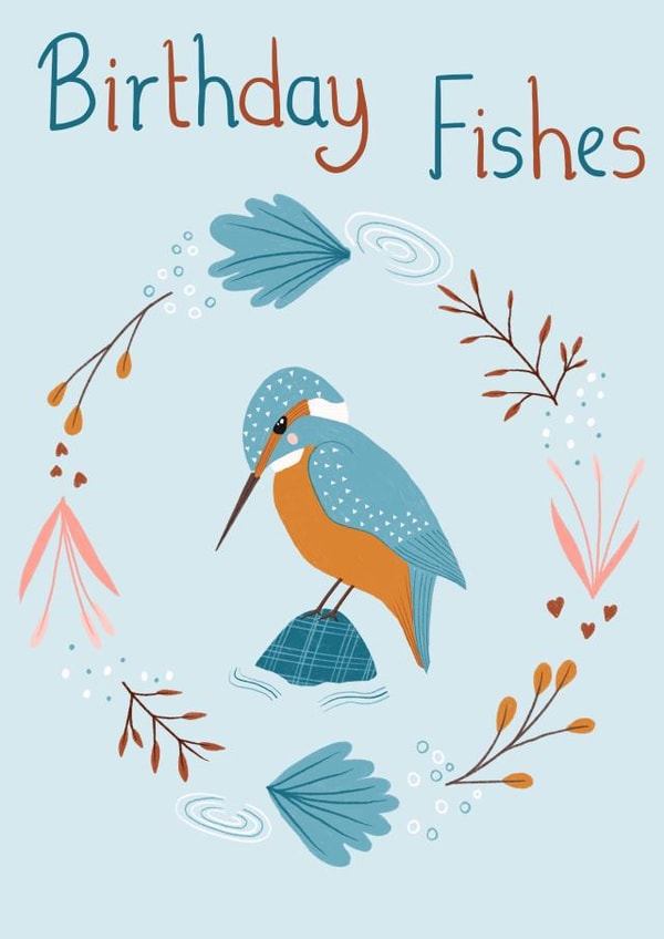 Kingfisher Fishing Birthday Card - Birthday Fishes created by @SarahPriceDesigns