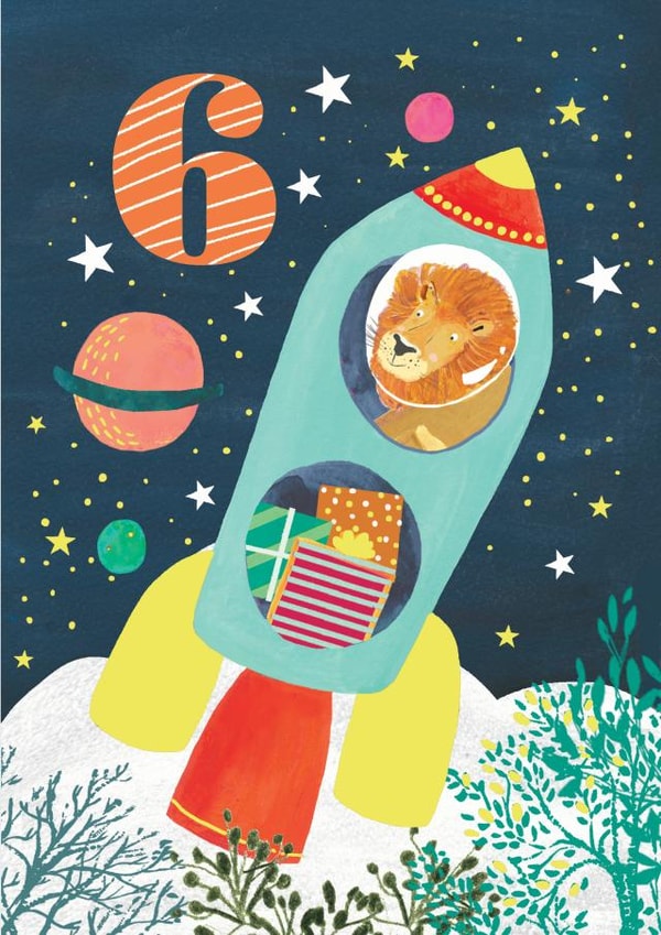Kids Age 6 Space Lion Card created by Louise Tiler