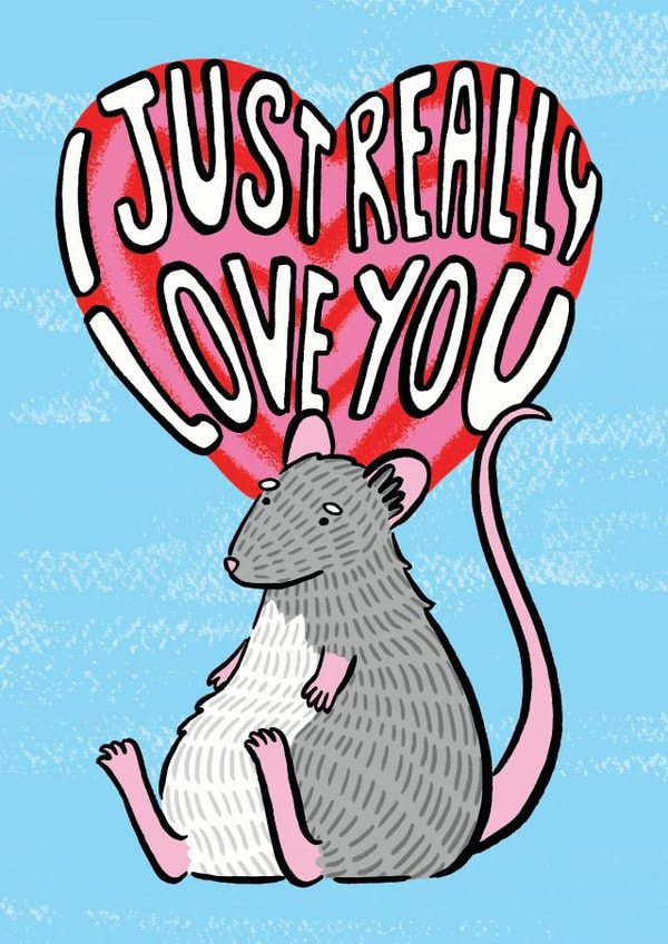 Cute Rat Anniversary Card / Valentines Day Card - I Just Really Love You created by Kate Wand