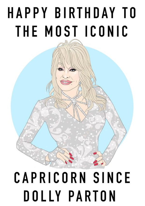 Dolly Parton Capricorn star sign birthday card  created by Ain't It Fun