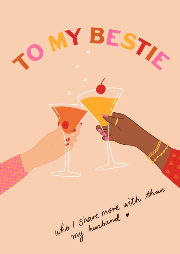 Bestie Cocktail Galentines Card  1001 created by Emmy Lupin Studio 