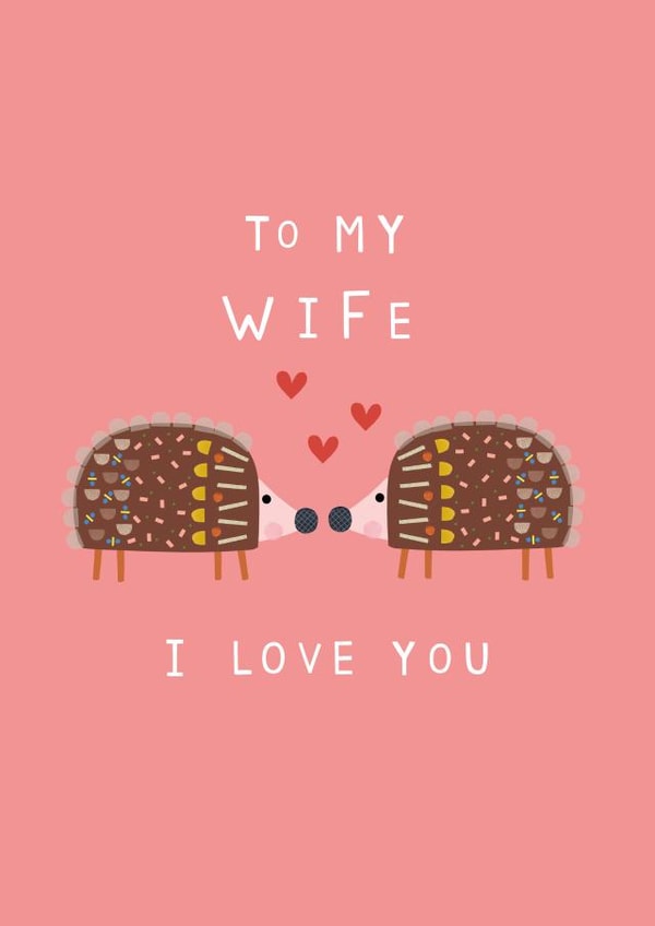 Cute Valentines Day Card - Wife - Hedgehogs - To My Wife I Love You created by Sally Payne Design