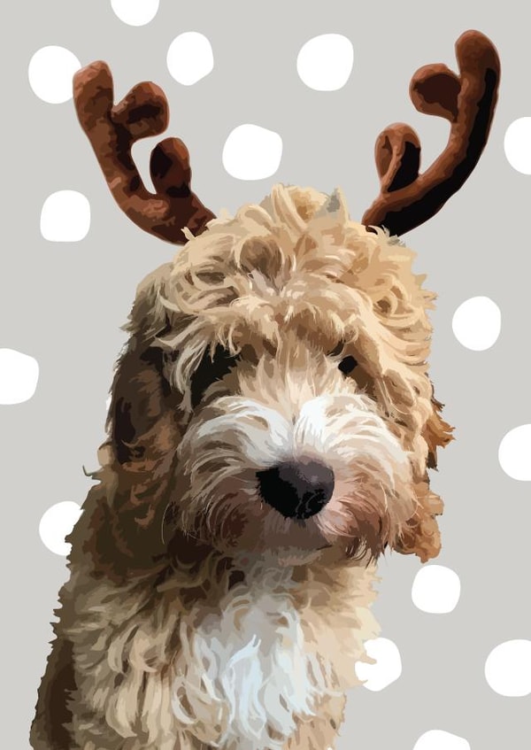 Cockapoo Reindeer Christmas Card created by Oh So Studios
