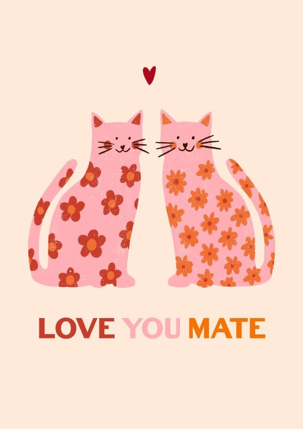 Love you mate cat Galentines card created by Emmy Lupin Studio 