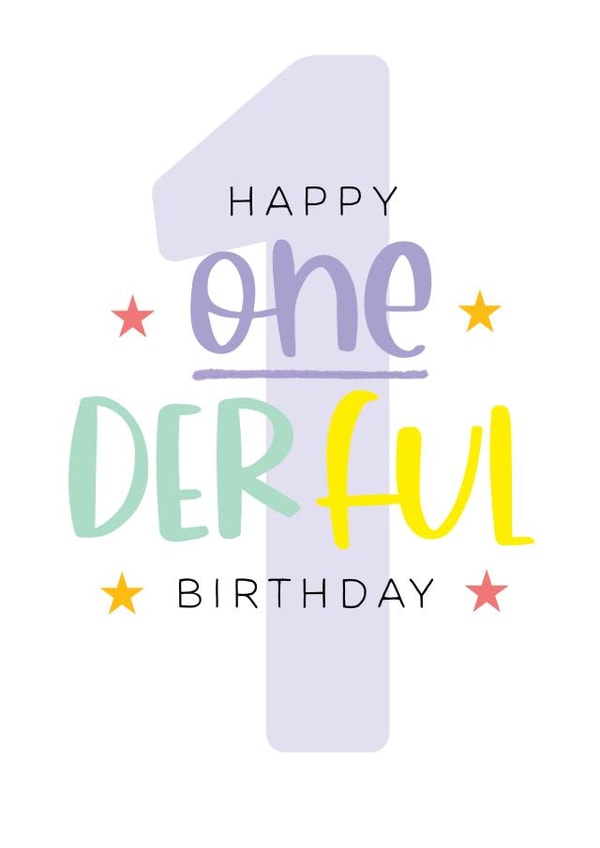 Fun and colourful Happy first Birthday card created by Word Up Creative