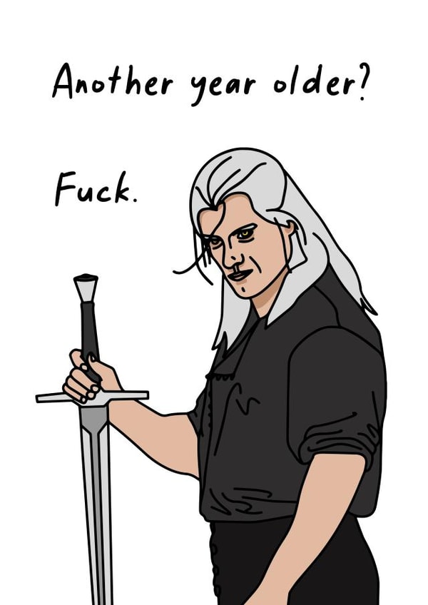 The Witcher Geralt Fuck Funny Birthday Card created by Peabody Studio