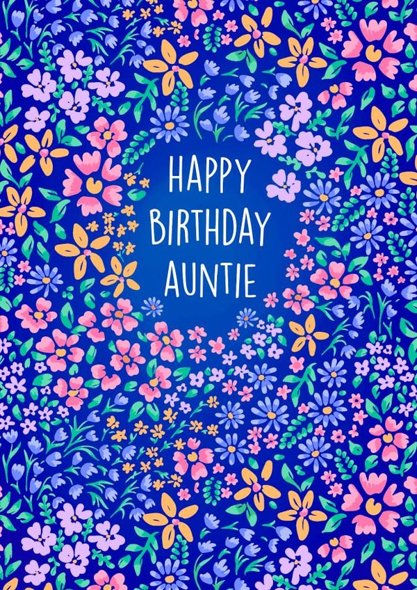 Pretty Birthday Card - For Auntie - Flowers created by Poppy & Mabel 