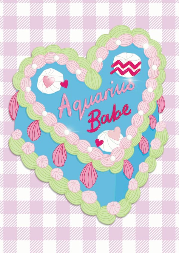 Aquarius Birthday Card for a friend- Vintage Birthday Cake- Aquarius babe created by The Stylist Illustrates